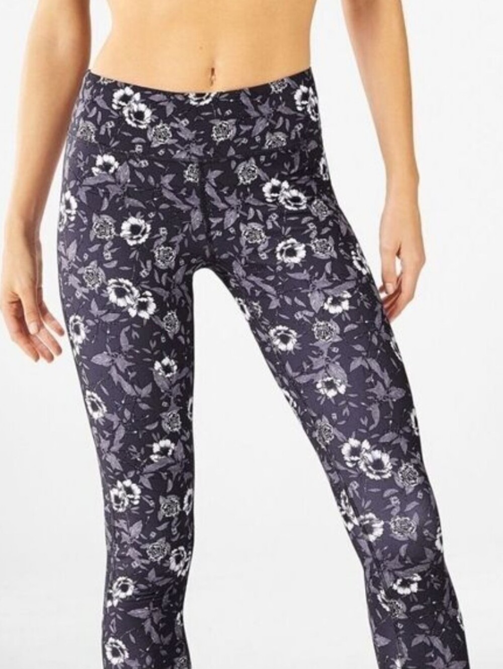 Fabletics Power Hold Luxe Dark Floral Gray Leggings